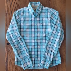 Hollister Men’s Blue Plaid Button Down Shirt Size M Cotton